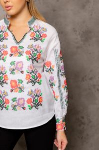 Blusa de popelina informal con cuello en V para mujer a la moda Primavera manga corta elegante ahueca hacia fuera Tops - Product Image 2