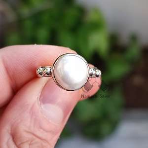 Handmade 925 Sterling <b>Silver</b> Freshwater Pearl <b>Statement</b> <b>Ring</b> for Women Birthday Anniversary Christmas Valentine's Day Gift - Product Image 1