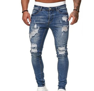 Pantalon en jean d'hiver respirant pour homme, taille mi-haute, couleur unie, jean droit avec broderie - Product Image 2