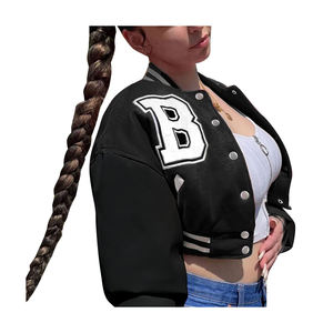 Blouson aviateur de baseball Varsity Letterman pour hommes Blouson d'hiver en laine à col montant et manches en cuir Veste universitaire à motifs - Product Image 6