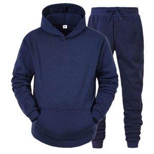 New Trendy Winter Solid Mens <b>Tracksuit</b> High Quality Cotton Two Piece Set with Drawstring Hoodie and Pant - Product Image 1