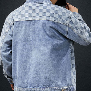 Vestes en jean unies personnalisées en vrac nouvelles vestes en denim décontractées avec poches à col en fourrure pour hommes - Product Image 2