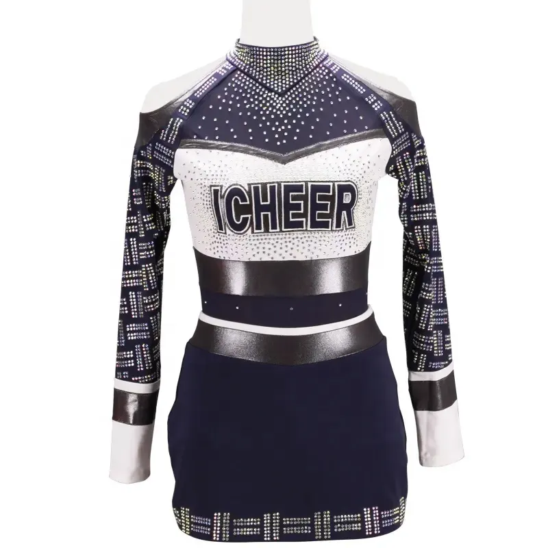 Design High Quality Cheerleading Uniform Dress Top Quality New Women Dark Shiny OEM Fabric Cheer Leading Uniform