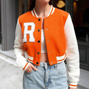 เสื้อแจ็กเก็ตนักบินโรงเรียนสำหรับผู้หญิงเสื้อแจ็กเก็ตกันหนาวแขนหนังสีเทามีสไตล์ตามสั่ง - Product Image 5