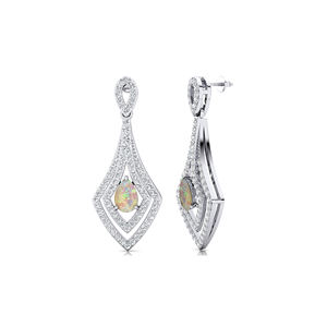 Boucles d'oreilles pendantes en opale éthiopienne naturelle 100% à la mode et diamant en or jaune blanc rose massif 18 carats - Product Image 5