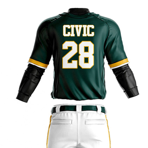 Civic Sports <b>Baseball</b> Uniform Unisex Full Sleeve Jersey White Pants Green Gold Trim Breathable Anti-Bacterial Quick Dry Cotton - Product Image 5
