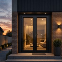 Porte d'entrée en aluminium à rupture de pont thermique, double vitrage, serrure de sécurité, haute isolation, villa minimaliste