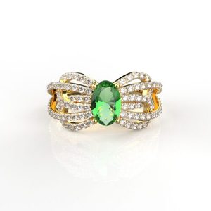 แหวนเพชรประดับอัญมณีสีทอง18K ประดับด้วยมรกตจากร้าน Avarta - Product Image 1