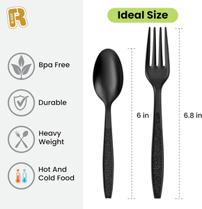 Juego de Cubiertos de Plástico Negro Resistente, Tenedores y Cucharas, Libres de BPA, Biodegradables, Ecológicos, Desechables, Resistentes al Calor, para Fiestas - Product Image 5