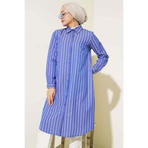 Chemise Rayée à Boutons Cachés Bleu Marine - Product Image 1