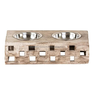 Bols surélevés en bois d'acacia et en acier inoxydable au design solide Mangeoire pour chiens et chats avec bloc surélevé et bol à eau - Product Image 3