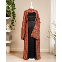 Ensemble Abaya de Luxe Brodé Style Indien à Col Ouvert pour Femme, Robe Modeste Musulmane pour l'Aïd, Mariage, Fête, OEM