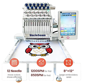 เครื่องปักผ้าอุตสาหกรรมแบบใหม่ 12 เข็ม ขนาดกะทัดรัด, 1200 จุดต่อชั่วโมง, หน้าจอสัมผัส 10 นิ้ว, พื้นที่ปัก 8x12 นิ้ว - Product Image 3