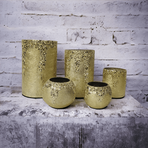 2024 recipiente de vidrio de mosaico de cerámica personalizado único hecho a mano cilíndrico multiusos decoración del hogar vela de oro brillante mate craquelado - Product Image 3