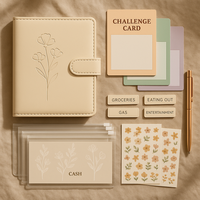 LABON Classeur minimaliste floral A6 Cash Envelope Planner Organizer Binder Set with Zipper Labels Stickers Challenge Cards