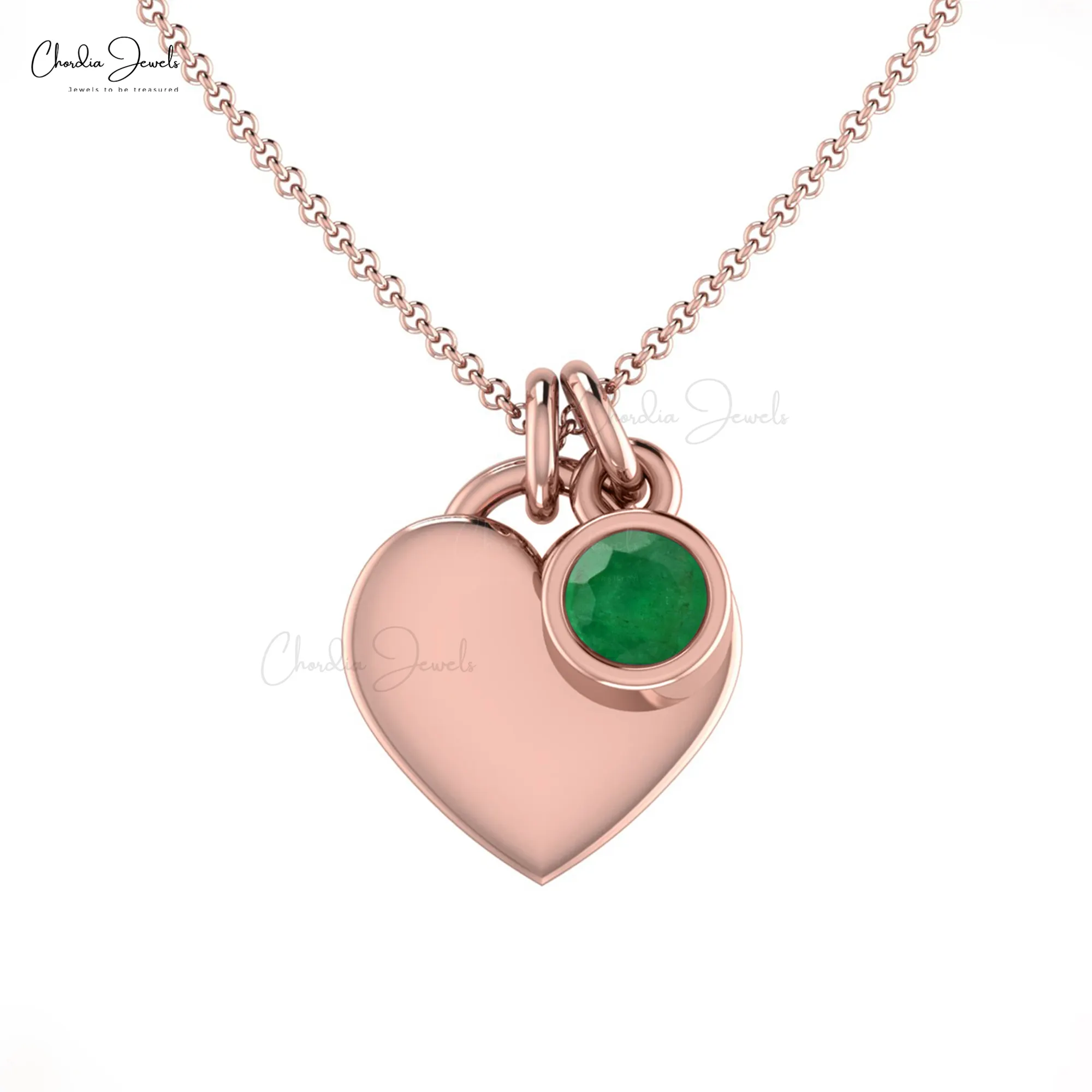 Collana con ciondolo a forma di cuore con vero smeraldo In oro massiccio 14k 3mm di gioielli con pietre preziose a taglio rotondo fornitore di gioielli artigianali