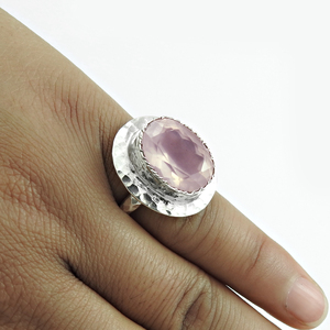 Style classique grande pierre 925 argent Sterling naturel Rose Quartz pierre précieuse forme ovale anneau bijoux faits à la main fabricant en gros - Product Image 3