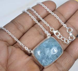 Collar de Aguamarina natural hecho a mano, joyería de piedras preciosas de plata esterlina, regalo para ella - Product Image 1