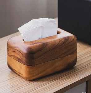 Support de boîte à mouchoirs en bois pour la maison et le bureau Organisateur de bureau décoratif de conception de grain de bois naturel - Product Image 3
