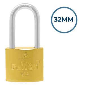 Lucchetto in Ferro Dorato da 32mm con Gancio Lungo e Cilindro in Ottone, Tipo a Chiave - Product Image 4