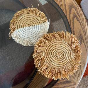 Handcrafted Raffia <b>Drink</b> <b>Coaster</b> Set With Unique Patterns Colors And Textures To Add A Cozy Rustic Bohemian Feel - Product Image 1