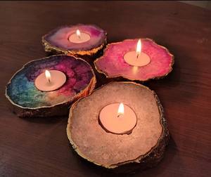 Wholesale Agate Slab <b>Candle</b> Holder Multi Color Dyed Gold Plated Agate Coasters Crystal <b>Candle</b> Holder for Home Decoration - Product Image 4