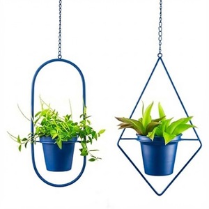 Juego de 2 Macetas Colgantes de Metal Azul Vintage, Forma Geométrica de Diamante y Ovalada, para Interiores y Exteriores, para Plantas Suculentas, de Techo y Pared - Product Image 1