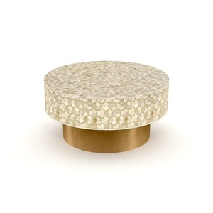 Table basse de luxe en incrustation d'os-Design ovale de 48 pouces avec dessus en verre et étagère de rangement - Product Image 2
