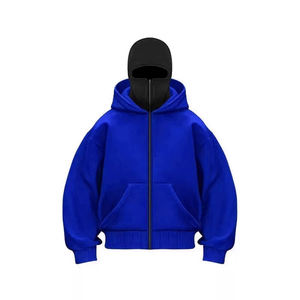 Prix de gros, sweat à capuche unisexe élégant de type ninja avec fermeture éclair, sweat à capuche en tissu délavé, streetwear d'hiver, uni avec impression personnalisée - Product Image 2