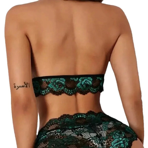Ensemble de lingerie féminine sans couture en maille florale avec garniture en strass, soutien-gorge en dentelle transparente et culotte bikini, doux et transparent avec maintien à armatures - Product Image 5