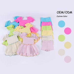 Girls Chiffon Off-Shoulder <b>Puff</b> Sleeve Layered Mini Dress With Ruffles Summer Cute OEM ODM Custom Color - Product Image 1