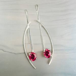 Boucles d'oreilles en tourmaline rose, boucles d'oreilles pendantes en argent sterling 925 faites à la main, cadeau élégant pour femmes, design bohème - Product Image 3