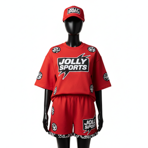 Conjunto de Camiseta y Pantalones Cortos de Algodón Jersey de Alta Calidad, 230 g/m², Ligero, Tono Rojo, Logotipo Termoadhesivo, 100% Algodón - Product Image 1