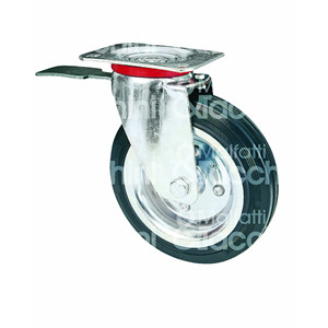 Roue en caoutchouc Art. Brides en acier 80/BIS plaque pivotante et frein - Product Image 1