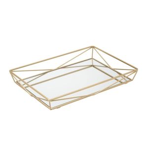 Plateau de rangement en verre à bord doré de style nordique, élégant organiseur de bureau pour papeterie et étui de rangement de beauté, plateau miroir de luxe - Product Image 2