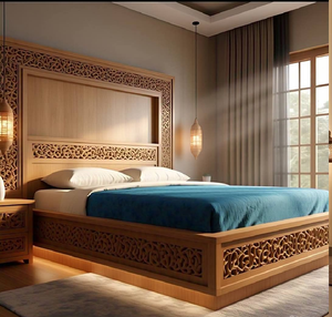 Modern floating bed with LED glow and lattice <b>headboard</b>. Stylish comfort available at wholesale prices. - Product Image 2