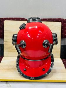 Casco de Buceo Rojo de Latón Vintage, Pieza Decorativa |   Casco de Buceo Náutico Antiguo para Aguas Profundas - Product Image 4