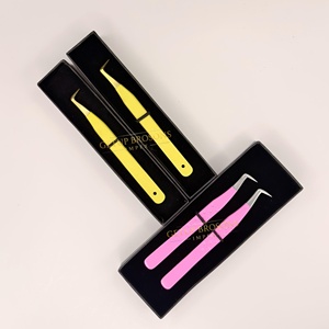 Meilleures pinces à cils anti-magnétiques GETUP BROSONS IMPEX 90 jaunes et roses, revêtement poudré argenté, acier inoxydable, pointe lisse - Product Image 4