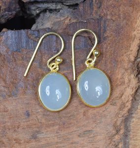 Aqua Chalcedony Stud Earrings 925 Sterling Silver 14K Gold Plated Cute <b>Handmade</b> <b>Jewelry</b> for Women Anniversary Party Gift - Product Image 6