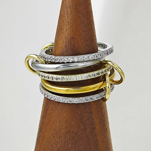 Spinelli Kilcollin Nhẫn Thép Không Gỉ Thiết Kế Hai Màu Micro Trải Nhựa Đá Cubic Zirconia Bộ Năm Món Có Thể Xếp Chồng Lên Nhau Nữ Trang Sức Quà Tặng - Product Image 6