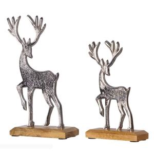Christmas <b>Table</b> Top Home Decor Sculpture Premium Silver Metal Deer Sculpture With Wooden Base <b>Low</b> Price Wedding Occasion - Product Image 1