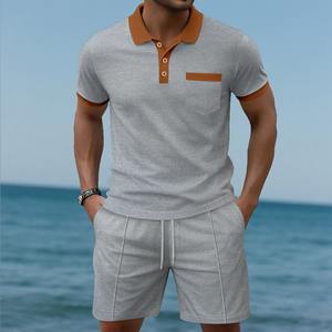 Tendance Élégant Respirant Shorts Chemise Ensemble Personnalisé Décontracté Col Montant T-shirts Ensembles Top Qualité En Gros Shorts Ensemble pour Hommes - Product Image 3