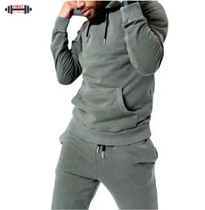 Vente chaude hiver hommes lavage à l'acide survêtements 100% coton polaire respirant à capuche Sport tenue - Product Image 1