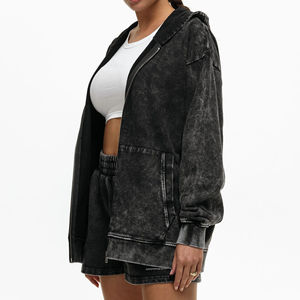 Sweat-shirts et sweats à capuche en coton de luxe de haute qualité, molleton personnalisé, délavage à l'acide, effet délavé au soleil, anti-boulochage, respirant, pour femme - Product Image 5