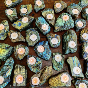 Portavelas de bradorita Natural, cristal de piedras preciosas en bruto, piedras preciosas multicolores, piedras preciosas curativas, decoración del hogar para Decoración - Product Image 3