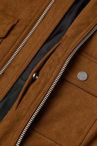 Veste de motard élégante pour homme en daim marron, coupe-vent, col rabattu, imperméable, écologique, vintage, logo frontal - Product Image 5