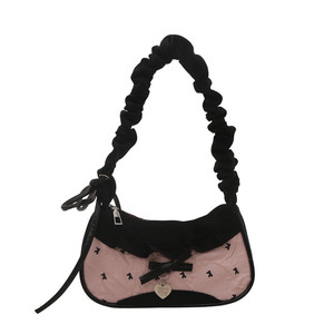 Sac sous le bras en jean pour femmes, petit sac à bandoulière, fermeture éclair, dentelle de niche, style cool et doux, patchwork, pliable, capacité de 1L - Product Image 5