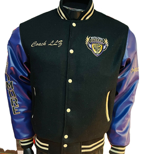 แจ็กเก็ตหนังวูลหนาหนัก,เสื้อแจ็กเก็ตตัวหนังสือยืดหยุ่นได้ทำจากเหล็กซี่โครงภายในปักลาย OEM - Product Image 1