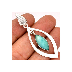 Nouveau design, pendentif en argent sterling 925 le plus tendance, forme marquise, pierre précieuse naturelle larimar, pendentif fait à la main pour fournisseur ODM OEM - Product Image 5