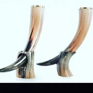 Corne à boire médiévale Viking faite à la main véritable corne de buffle naturelle avec verre véritable à bord en laiton - Product Image 4